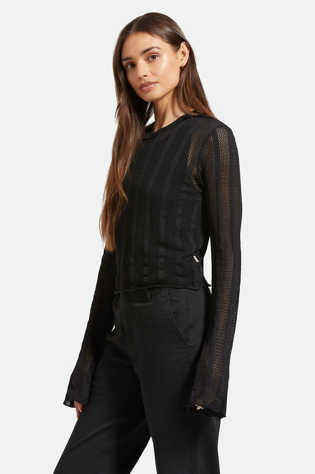 Brixton Sheer Knit Top Long Sleeve in BLACK