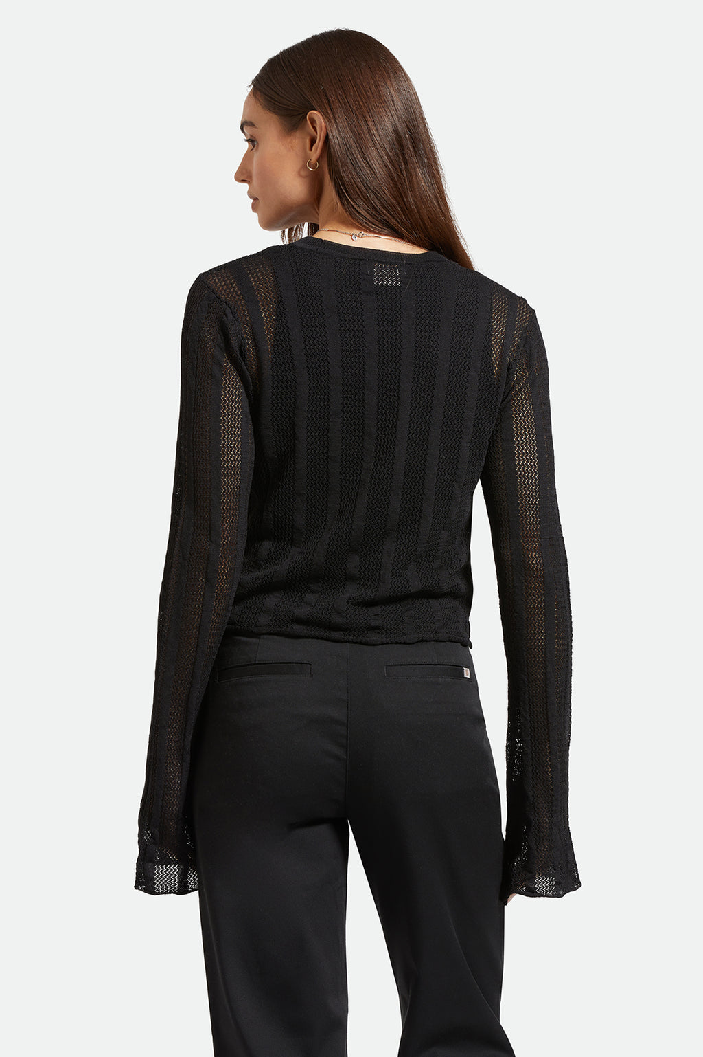 Brixton Sheer Knit Top Long Sleeve in BLACK
