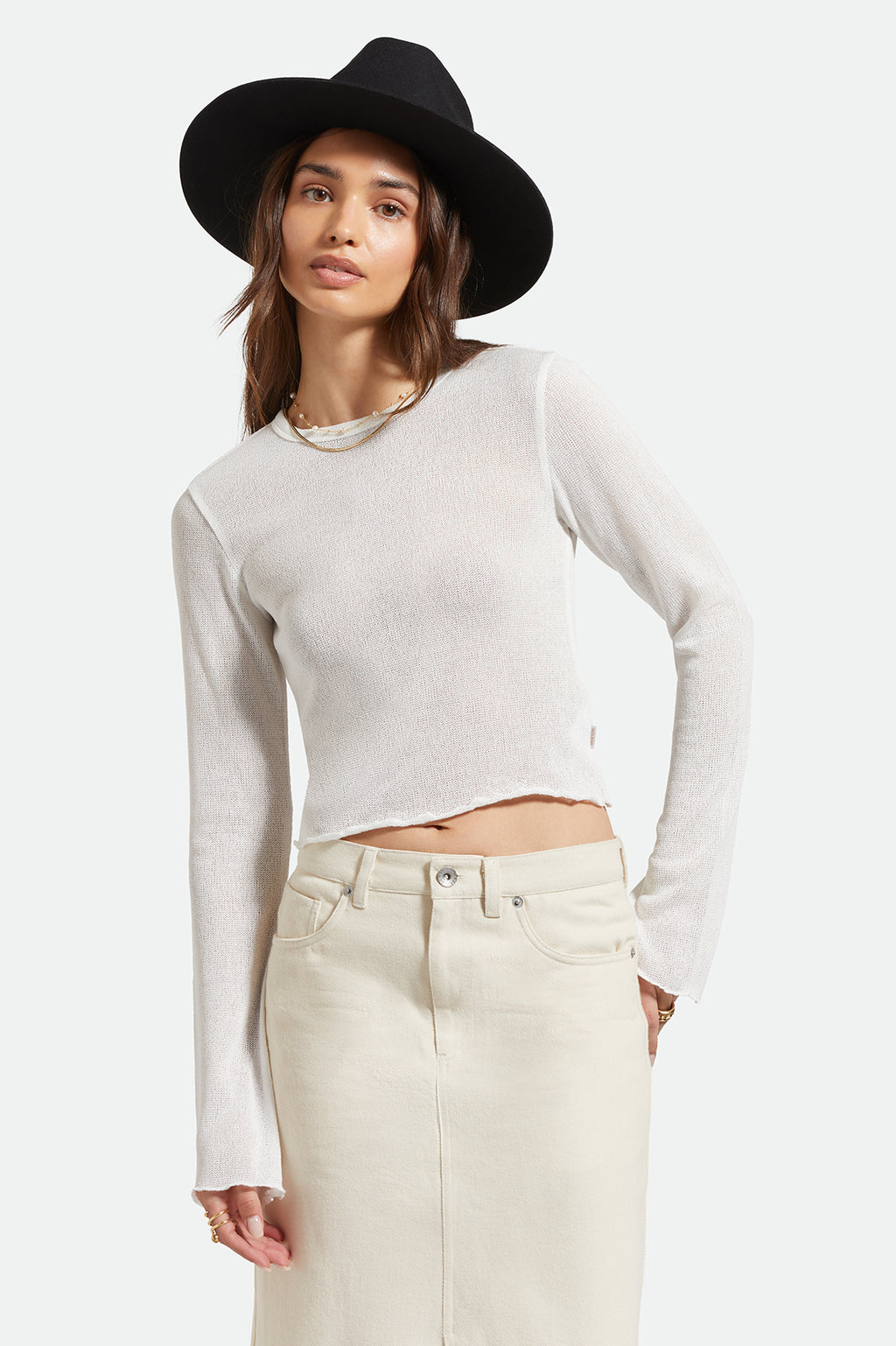 Brixton Sheer Knit Top Long Sleeve in OFF WHITE