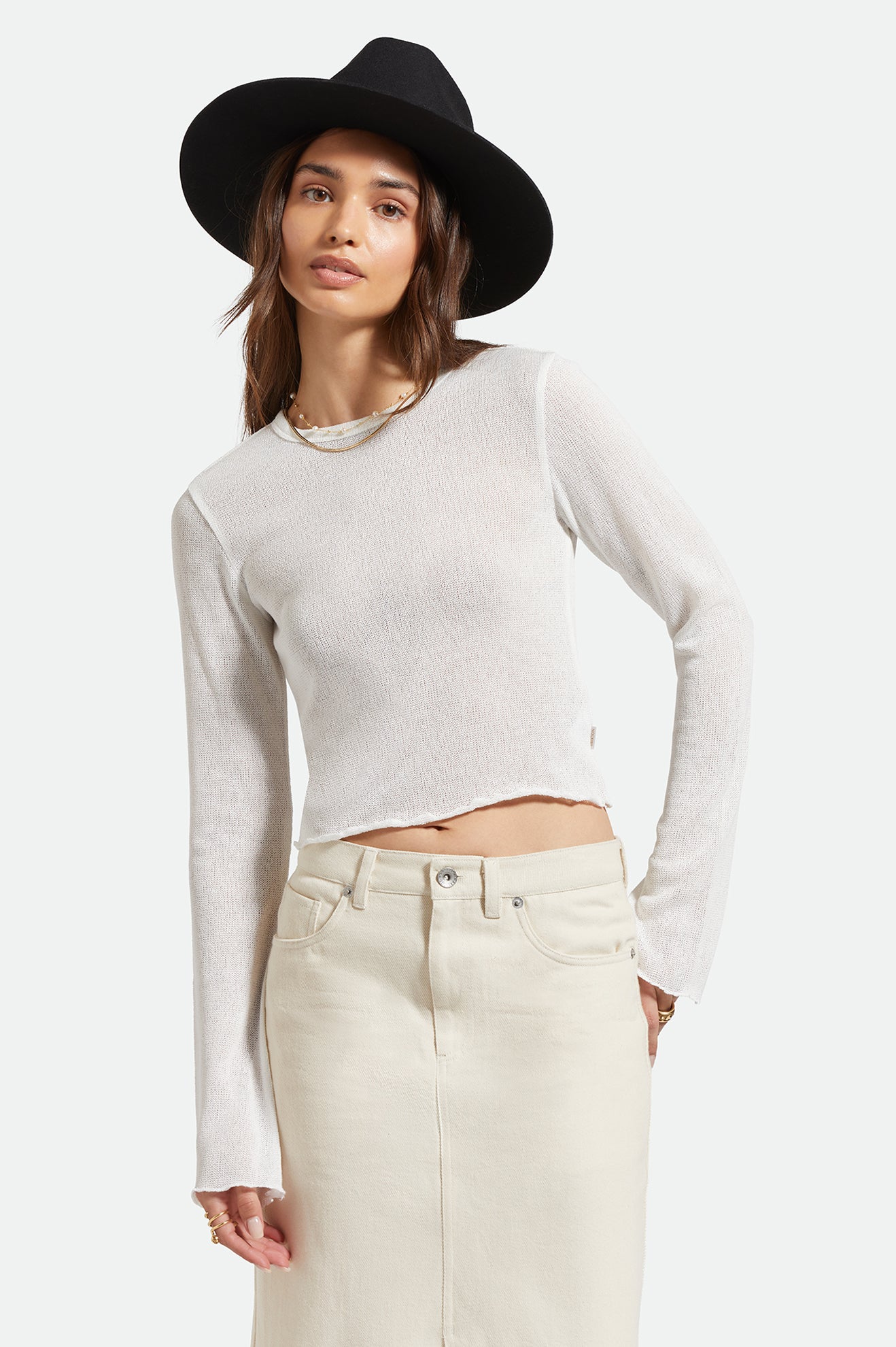 Brixton Sheer Knit Top Long Sleeve in OFF WHITE