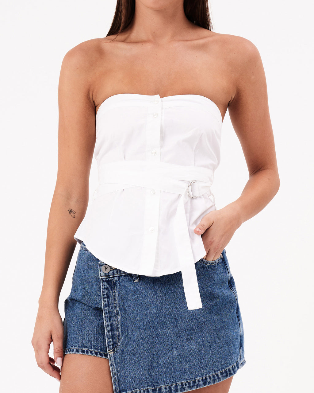 Abrand Jeans Strap Bustier Shirt in WHITE