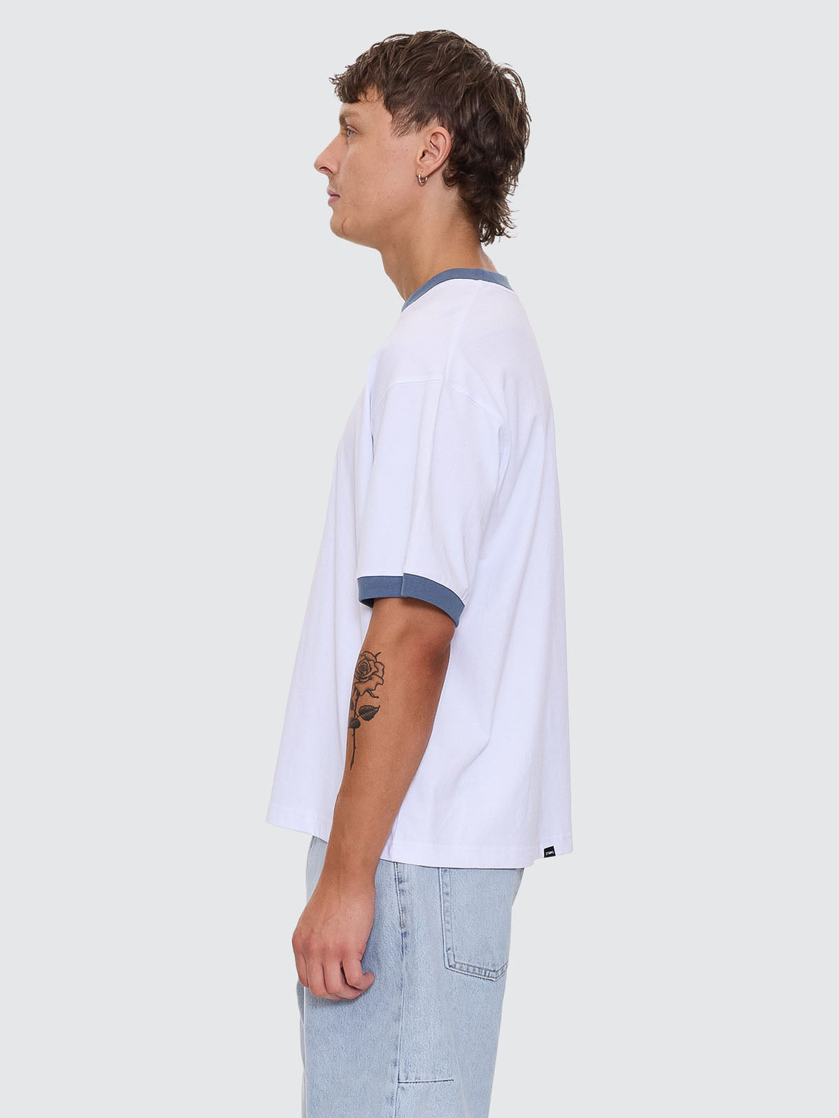 Thrills Co Total Service Box Fit Oversize Cropped Ringer Tee - White in White