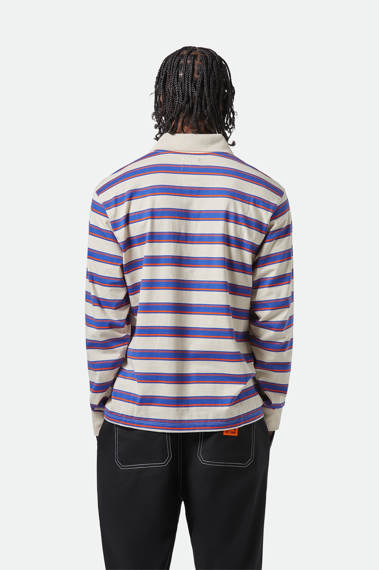 Brixton Vintage Stripe L/S Polo Knit in ELECTRIC BLUE/FLAME/WHITECAP
